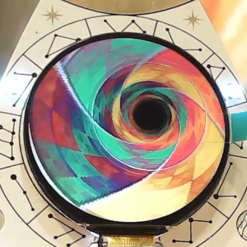 The textured tunnel twisting toward a dark centre on the badge display.